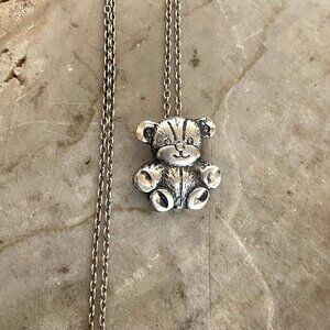 Sterling Silver 925 Dainty Teddy Bear Pendant Necklace 17.75" Cable Chain